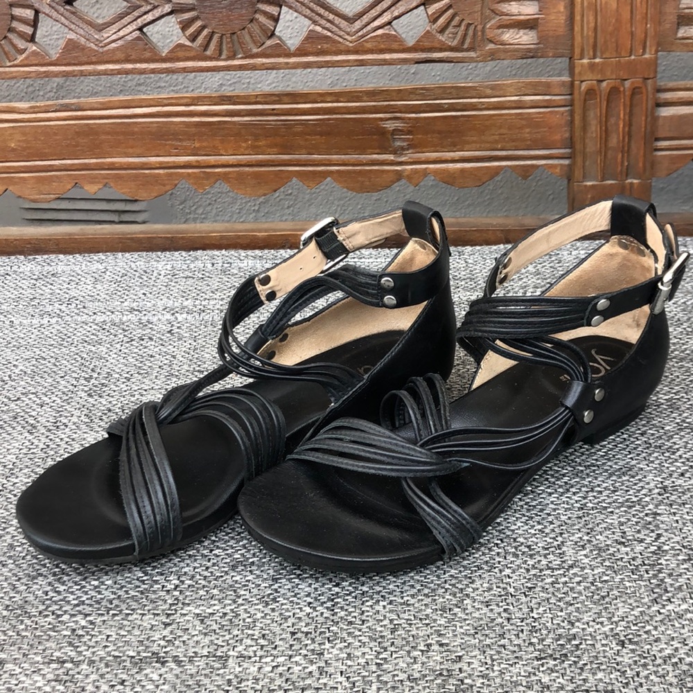 You by Crocs black leather sandals with buckle ankle strap